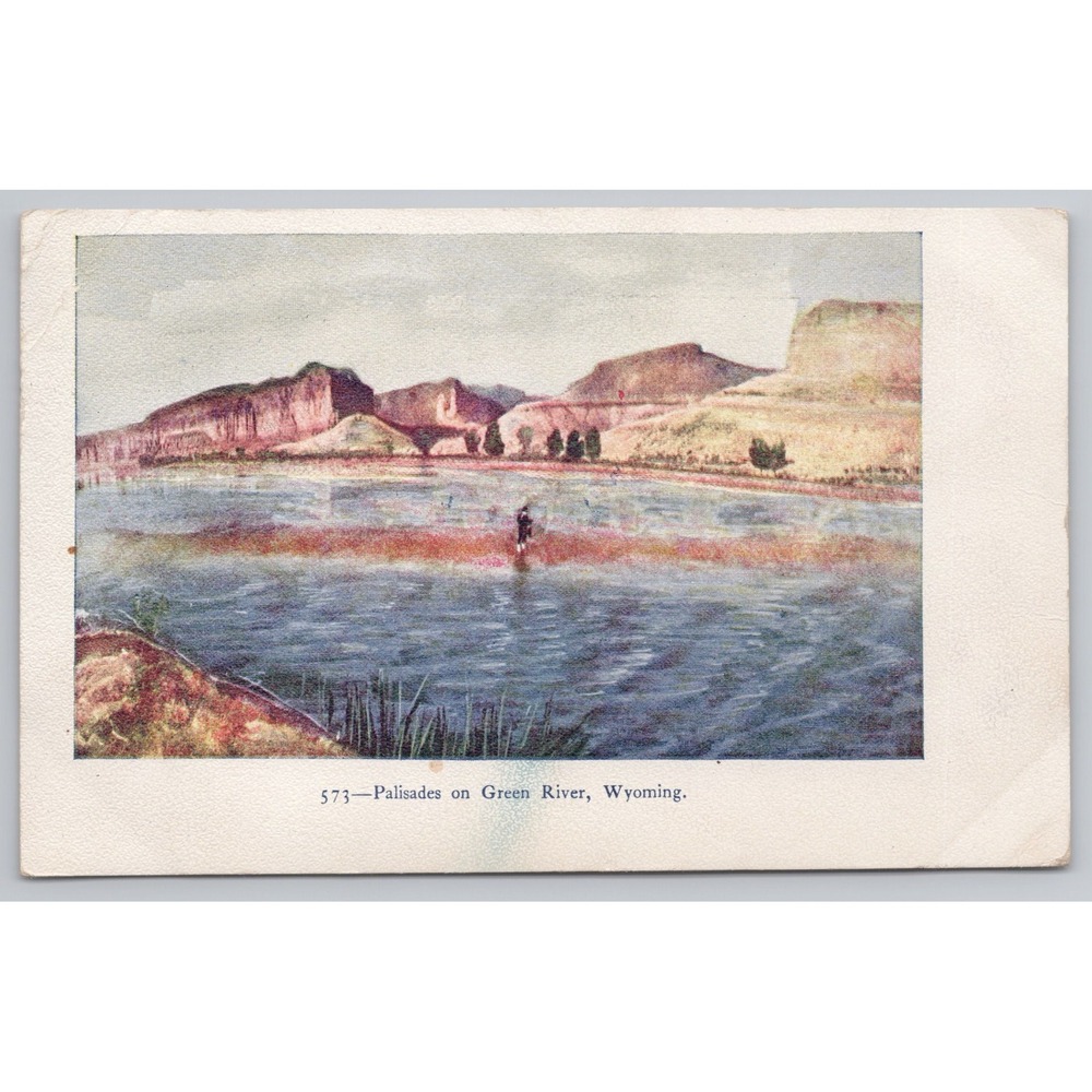Vintage Green River, Wyoming Palisades Postcard Posted 1906 UDB Hand Colored Art